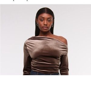 NWT Abercrombie  Velvet Asymmetrical Draped Top - Brown